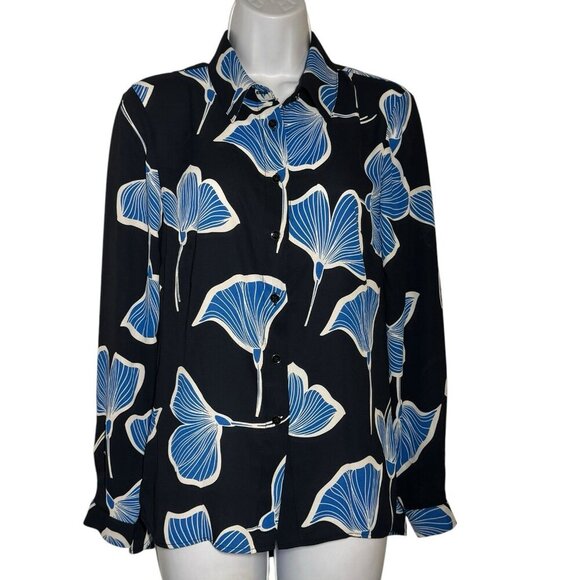 Cabi Regal Blouse #6080 Black Blue floral Button Front Long Sleeve size small - Picture 8 of 8
